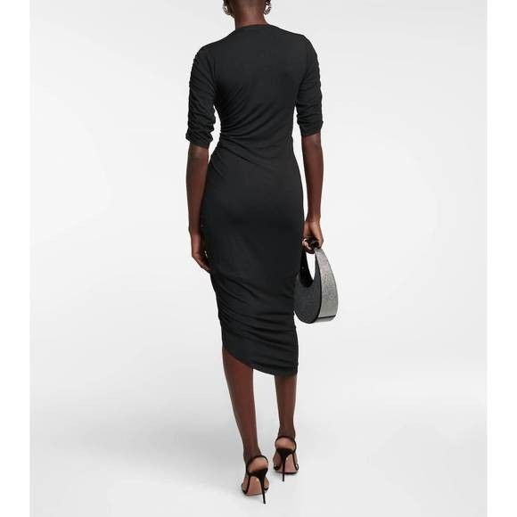 Veronica Beard Lockwood Ruched Jersey Midi Dress In Black XS Fitted Classy Comfy - Picture 2 of 12